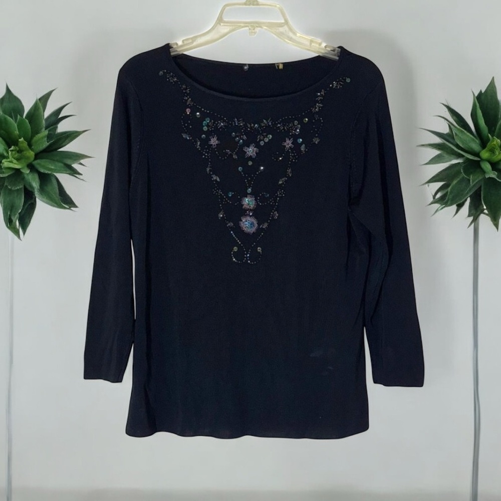 Black Long Sleeve Embellished Long Sleeve Sweater Top